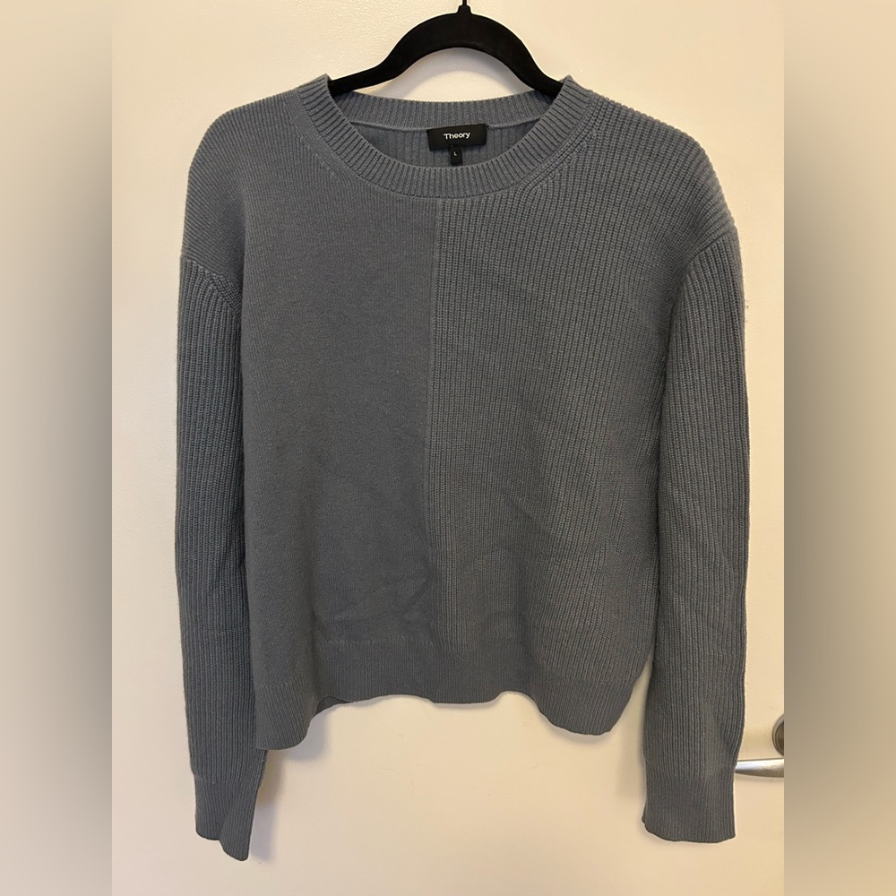 Theory Dusty Blue Cashmere Ribbed Knit Top